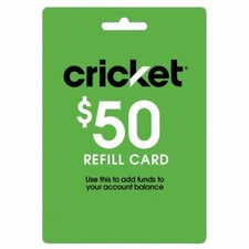 CRICKET WIRELESS 50 REFILL CARD FOR PREPAID SERVICE FAST DIRECT REFILL