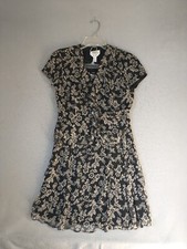 Talbots Womens Skirt Suit 2 Black Floral 2 Piece Short Sleeve Silk Workwear