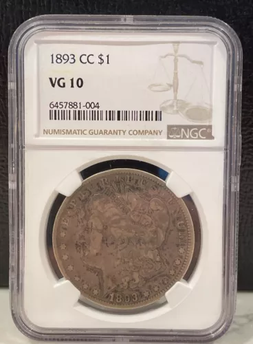1893-CC Morgan Silver Dollar $1 NGC VG10 Nice Original Key Date Carson City