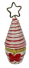 Harry & David Trinket Box Porcelain Christmas Tree Red White Candy Cane Star
