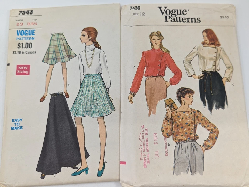 1980s (4) VTG Vogue Sewing Patterns - Dress/Shawl/Skirt/Blouse (OS-12) Uncut - Image 2 of 4