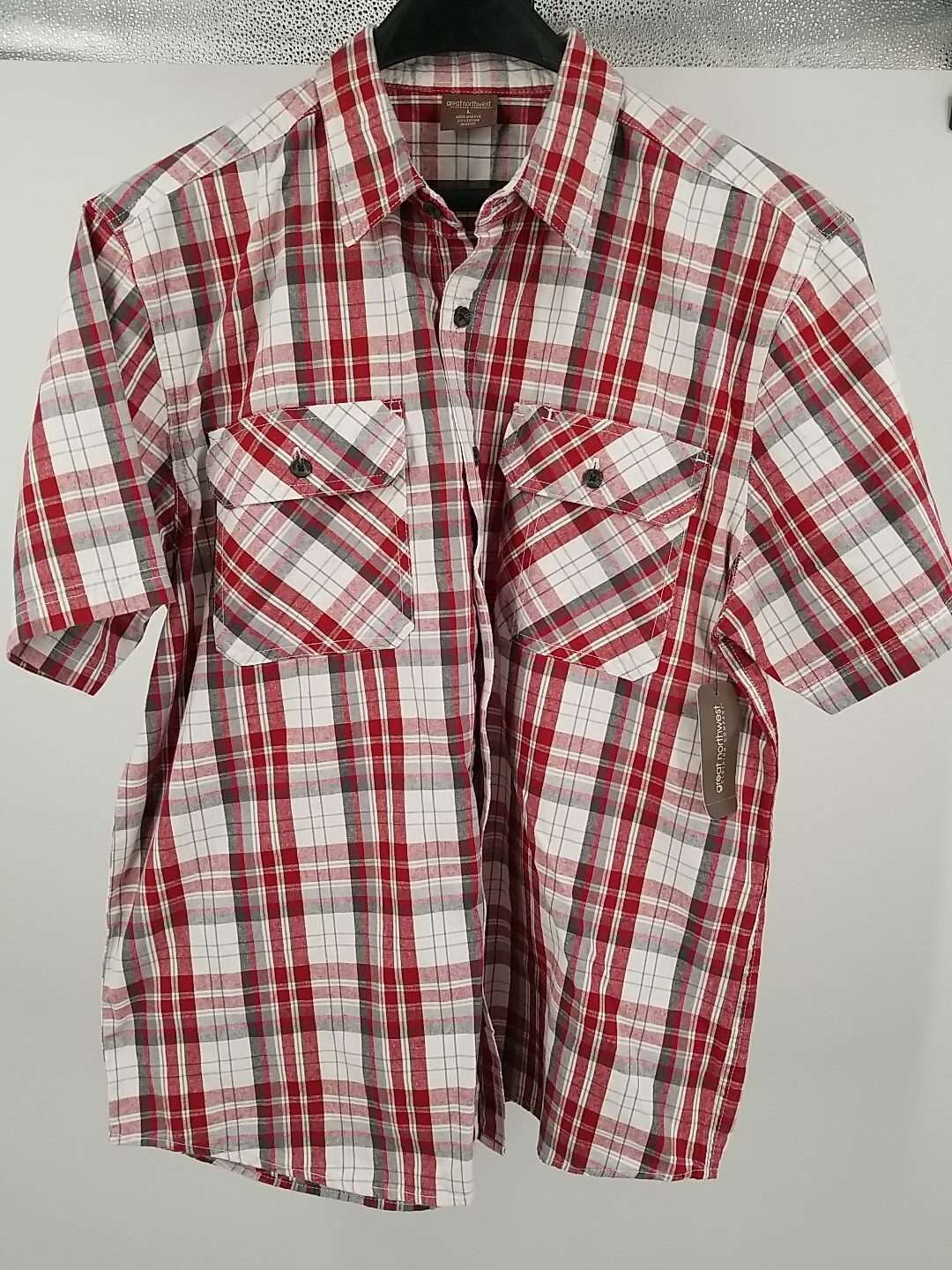 Great Northwest Mens Plaid Button Up Canvas Work Shirt Large Short Sleeve