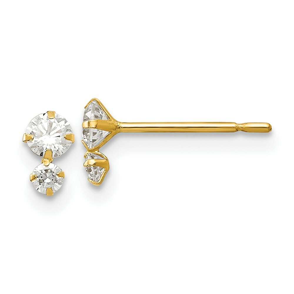 Madi K Kid's  Earrings 14k Yellow Gold  White Cubic Zirconia Post Button