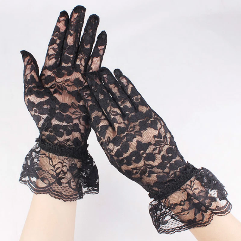 Dama Lolita Guantes de Encaje Red de Peces Moño Fiesta Baile de graduación Boda Novia Muñequera Mitones Foto 2 de 4