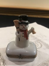 Limoges Hand Painted Frosty the Snowman Hinged Porcelain Trinket Box