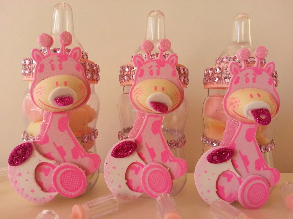 12 Biberones Rellenables Jirafa Baby Shower Juego Favores Premios Safari Jungle Noah's Foto 3 de 4