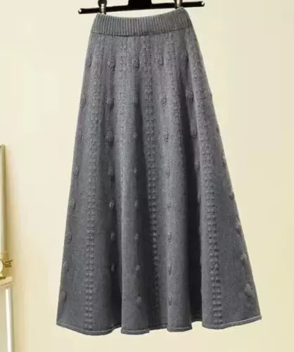 Strick Lange Röcke Damen Elastisch Elegant Einfarbig Hohe Taille Rock Chic - Bild 6 von 21