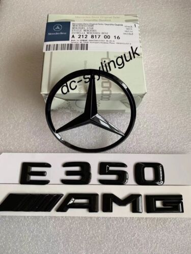 Étoile arrière noire brillante et badges pour berline Mercedes E350 AMG W212 2008-2015 SEULEMENT - Photo 1/1