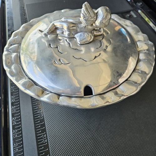 VTG HACIENDA REAL (HR) HAND MADE MEXICAN Oval Covered Aluminum Bowl Cherub - Picture 9 of 12