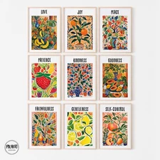 Fruit of the spirit, Gallery wall set colorful, digital download, set of 9 print