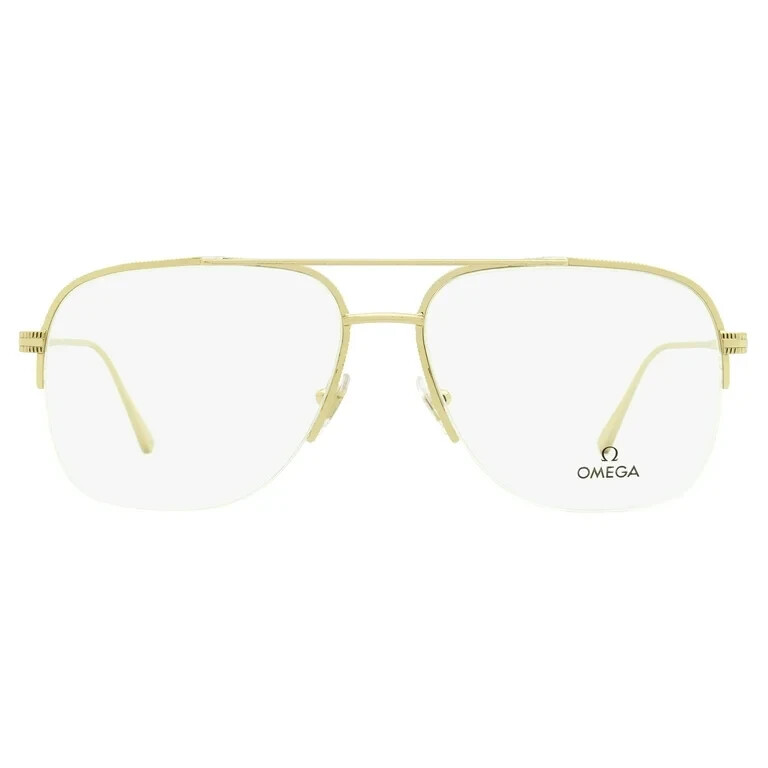 Omega Rimless Frame OMEGA OM 5031 032 Gold Semi Rimless Aviator Metal Eyeglasses Frame 59 ...