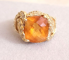 Solid 14K Yellow Gold 4 ct Oval Citrine  Diamond 7.2 Grams Ring Size 7