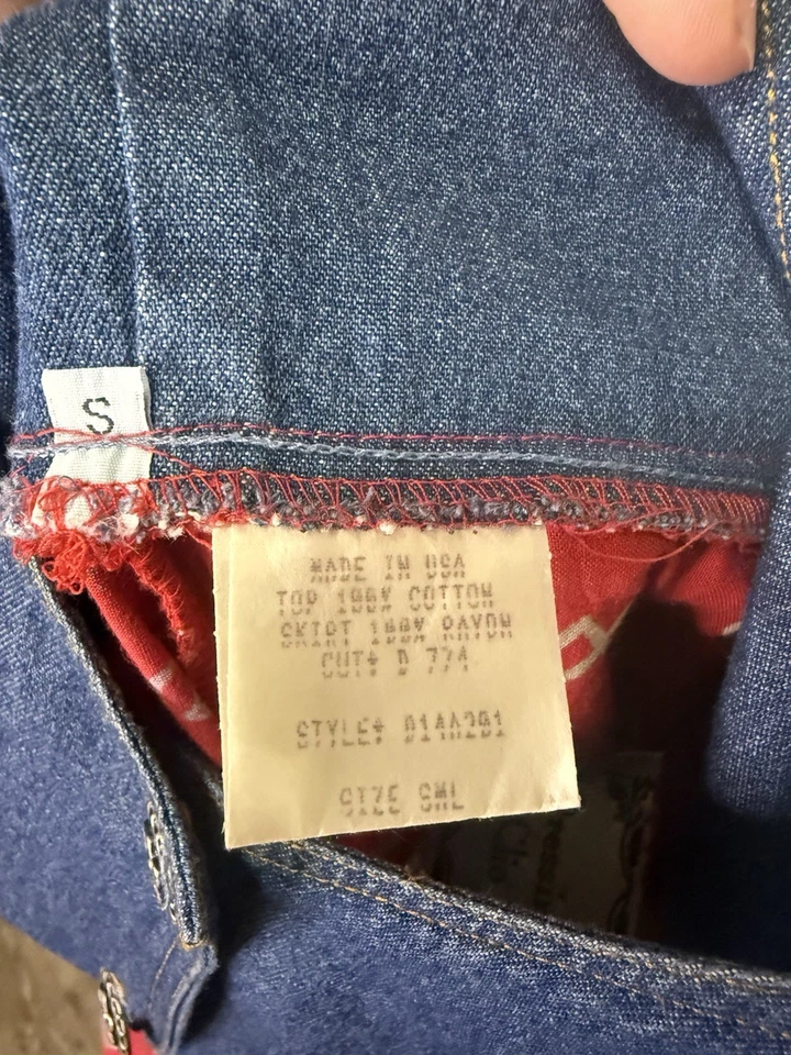 Maxi Vestido Vintage Años 90 Vestido Clio Denim Corpiño Rojo Estampado Teléfono Talla S EE. UU. Foto 4 de 4