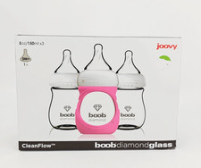 Joovy Clean Flow Boob Diamond Glass Baby Bottles 5 oz Pink Sleeve 3 Pack Sealed