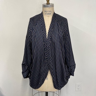 RUTZOU SILK/VELVET OPEN FRONT BLAZER JACKET SIZE 16 WOMENS BLUE POLKA DOTS