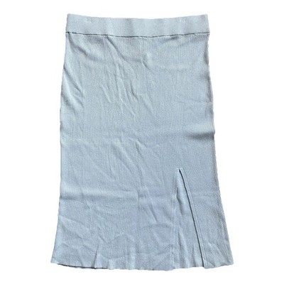 H&M Women s NWT Medium Light Blue Ribbed Stretch Slit Midi Pencil Skirt