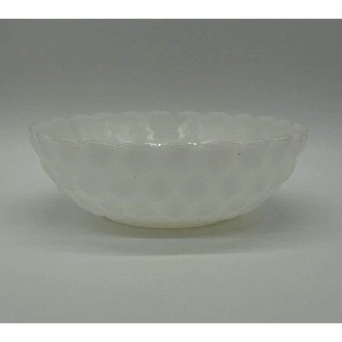 Vintage Anchor Hocking Milk Glass Bubble Bowl Scalloped Edge 8-1/2”