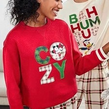 Disney Mickey and Minnie Mouse Holiday Pullover Sweatshirt- size Lg Top