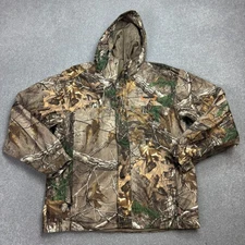 RealTree Jacket Adult Large Brown Workwear Camo Rain Hunting Hood Lined Mens*