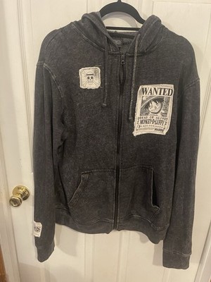 One Piece Straw Hat Patches Grey Wash Girls Hoodie Size Medium C297
