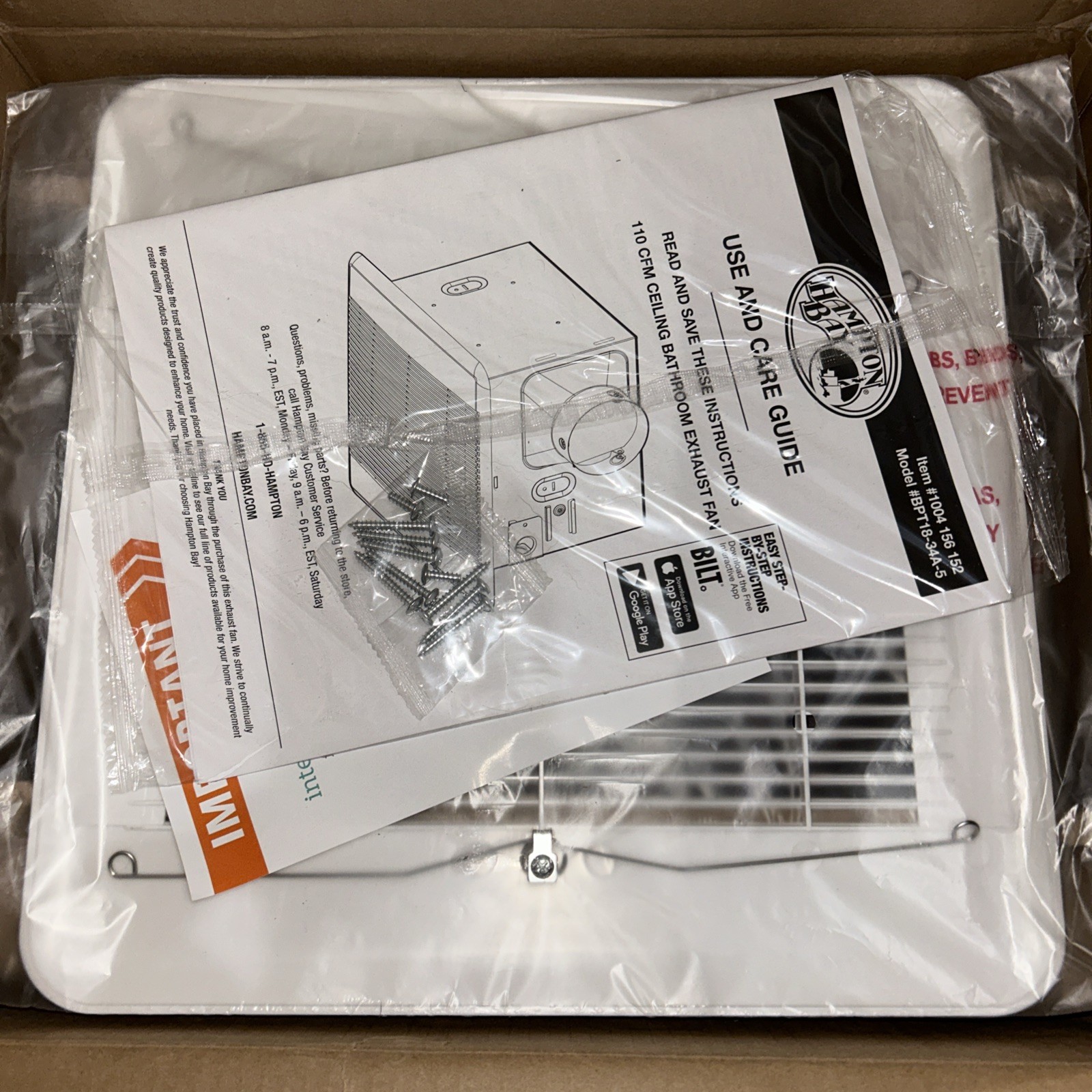 Hampton Bay Ultra Quiet 110 CFM Ventilation Fan White New in box