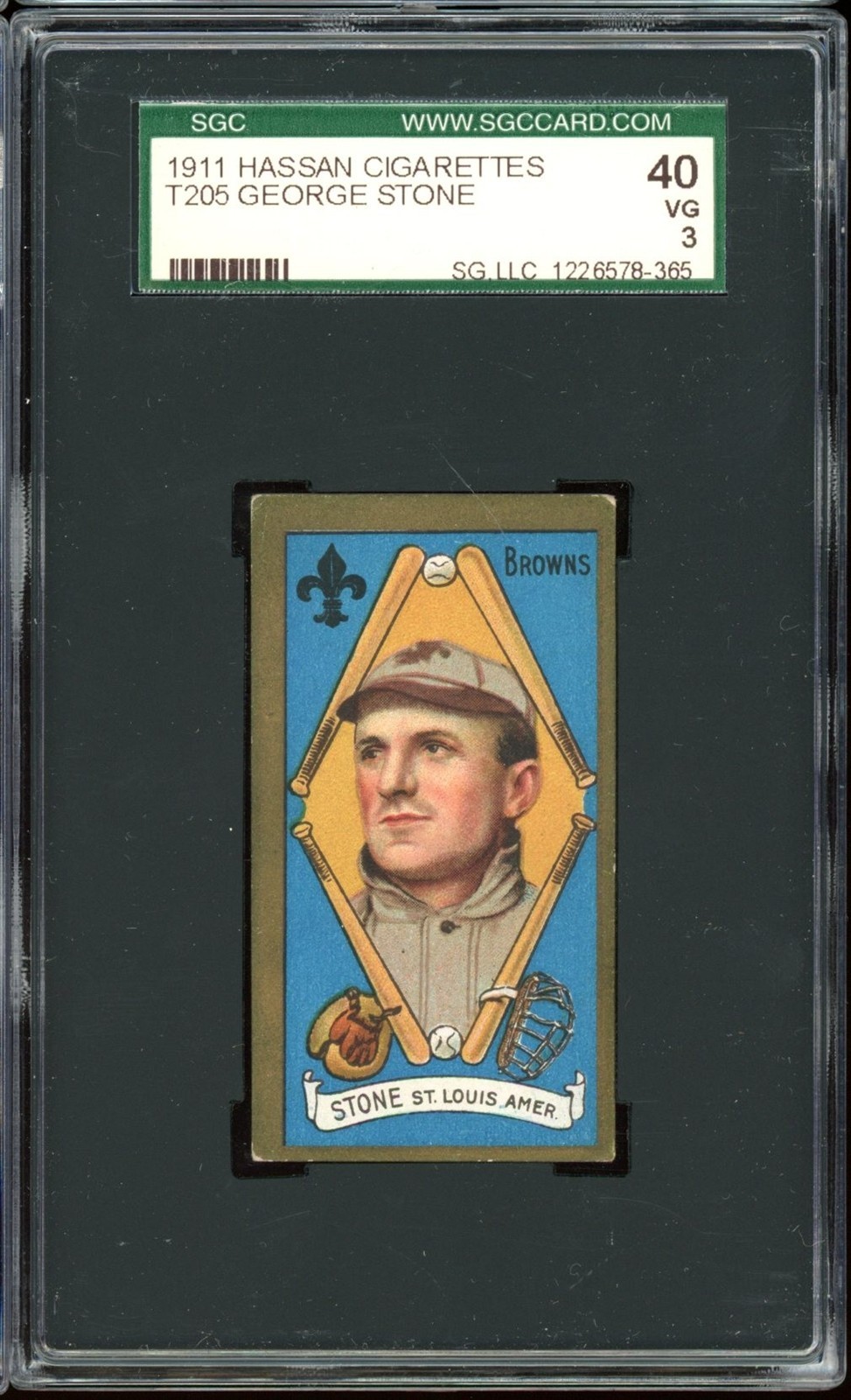 1911 Hassan Cigarettes Baseball T205 George Stone SGC 3