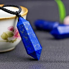 Natural Lapis Lazuli Pendant Hexagonal Stone Amulet Healing Unisex Necklace Gift