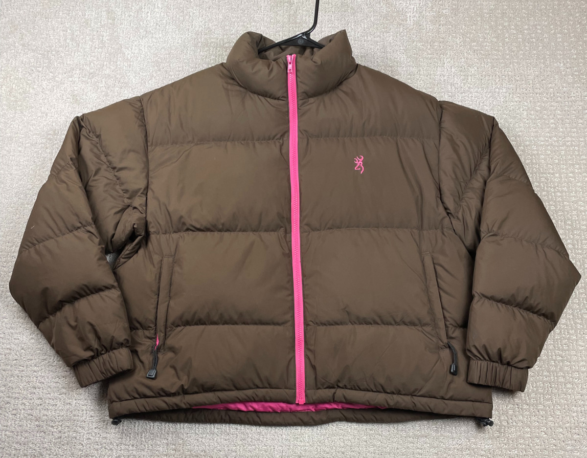 Vintage Browning Puffer Jacket Womens XL Brown Goose Down Full Zip Outdoors Warm