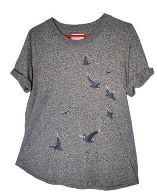 Sol Angeles Anthropologie Gray T-shirt With Flying Birds Graphic