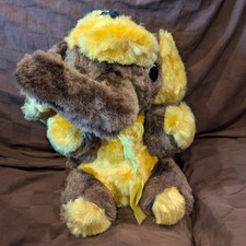 Vintage Brown Yellow Elephant Carnival Plush Toy Stuffed Animal