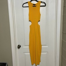 FORE Yellow Marigold Ribbed Midi Bodycon Dress Cutouts vacation Summer Medium