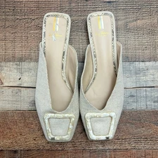 Sam Edelman Lavina Mules Beige Woven Square Toe Buckle Size 10M Slip On Flats