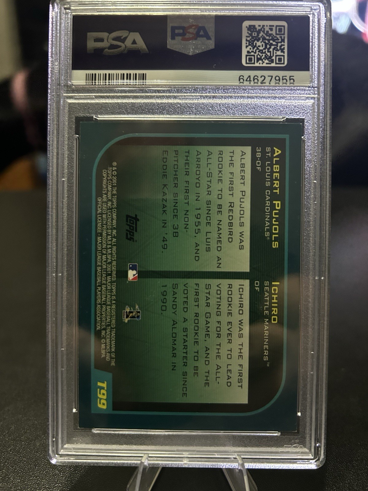 Topps 2001 Traded & Rookies Albert Pujols Ichiro Suzuki RC #T99 PSA 7 view 2