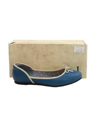 J. Schuhe flache Damenschuhe UK 6 blau gepunktet 100% Leder Ballerinas