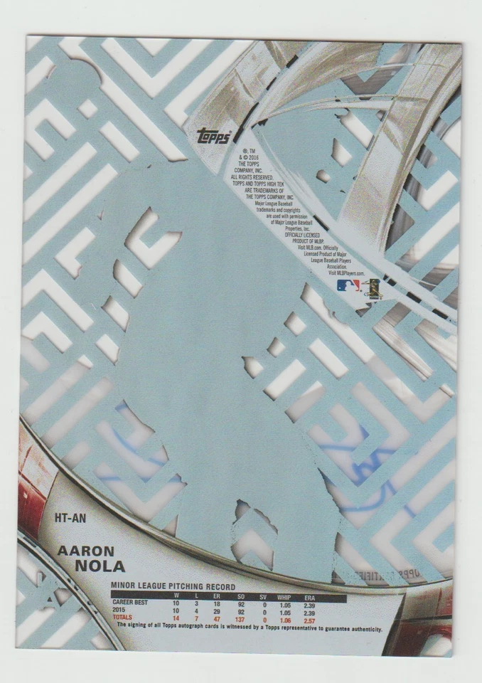 AARON NOLA Signed 2016 Topps High Tek Autograph #HT-AN SP RC ON CARD AUTO - Image 2 of 2