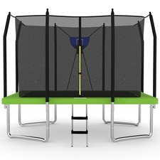 Big Air 10x12ft Rectangular Trampoline Green+Safety Enclosure Ladder & Basketbal