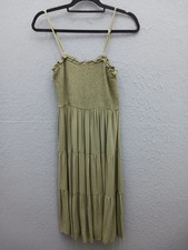 Forever 21 Women XS Dress Green Rayon Spaghetti Strap Smocked Tiered Maxi Party