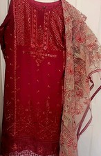 Beautiful Partywear Deep Red Sequence 3 Piece Indian/Pakistani Suit , Chest 38"