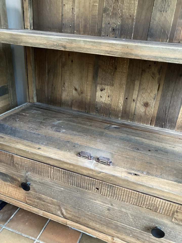 Industrial Rustic Solid Wood Display Cabinet book case shelf unit with drawer - Image 3 of 4