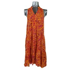 1.STATE Beach XL Orange Paisley Tiered Ruffle Neck Midi Shift Dress Pull On