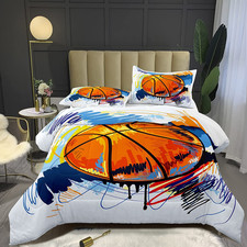 3D Hand Drawn Basketball Sports Comforter Set for Teen Boys,Kids Soft Microfiber