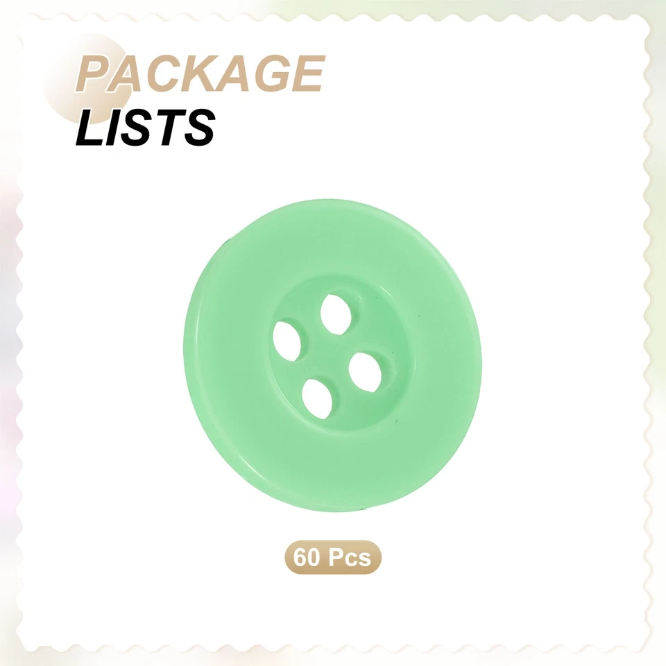 60pcs 24L Sewing Buttons 5/8" Resin Round Flat 4-Hole Craft Buttons, Green - Image 3 of 4