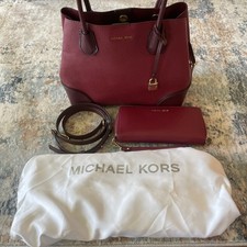 Michael Kors Mercer borsa in pelle e portafoglio abbinato set rosso lampone con dustbag