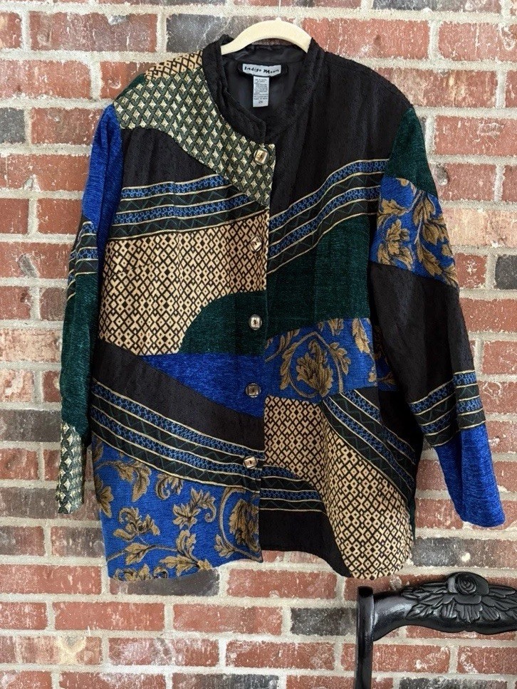 Indigo Moon Jacket Chic Floral Patchwork Funky Ar… - image 1