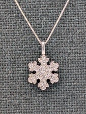 18K WG Plated Sterling CZ Snowflake Pendant 18" 925 Silver Box Chain Necklace