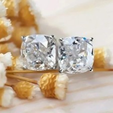 4 Ct Off-White Lab Grown Diamond Stud Earrings In 14k White Gold Certified