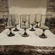  SET OF 8 VINTAGE MCM SMOKE GRAY LIBBEY IMPROMPTU WATER WINE GLASSES 6” Stem