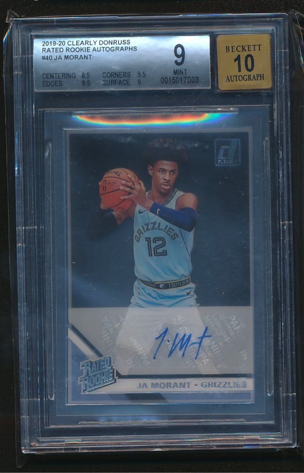 BGS 9 JA MORANT 2019-20 PANINI CLEARLY DONRUSS 40 RATED ROOKIE AUTO AUTOGRAPH RC