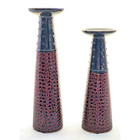 CANDLE HOLDERS-Pillar Candle-Ceramic-Alligator and Metal Look-12" & 10"-Set of 2