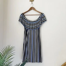 Trina Turk Amara Striped Ruffle Off Shoulder Dress Large